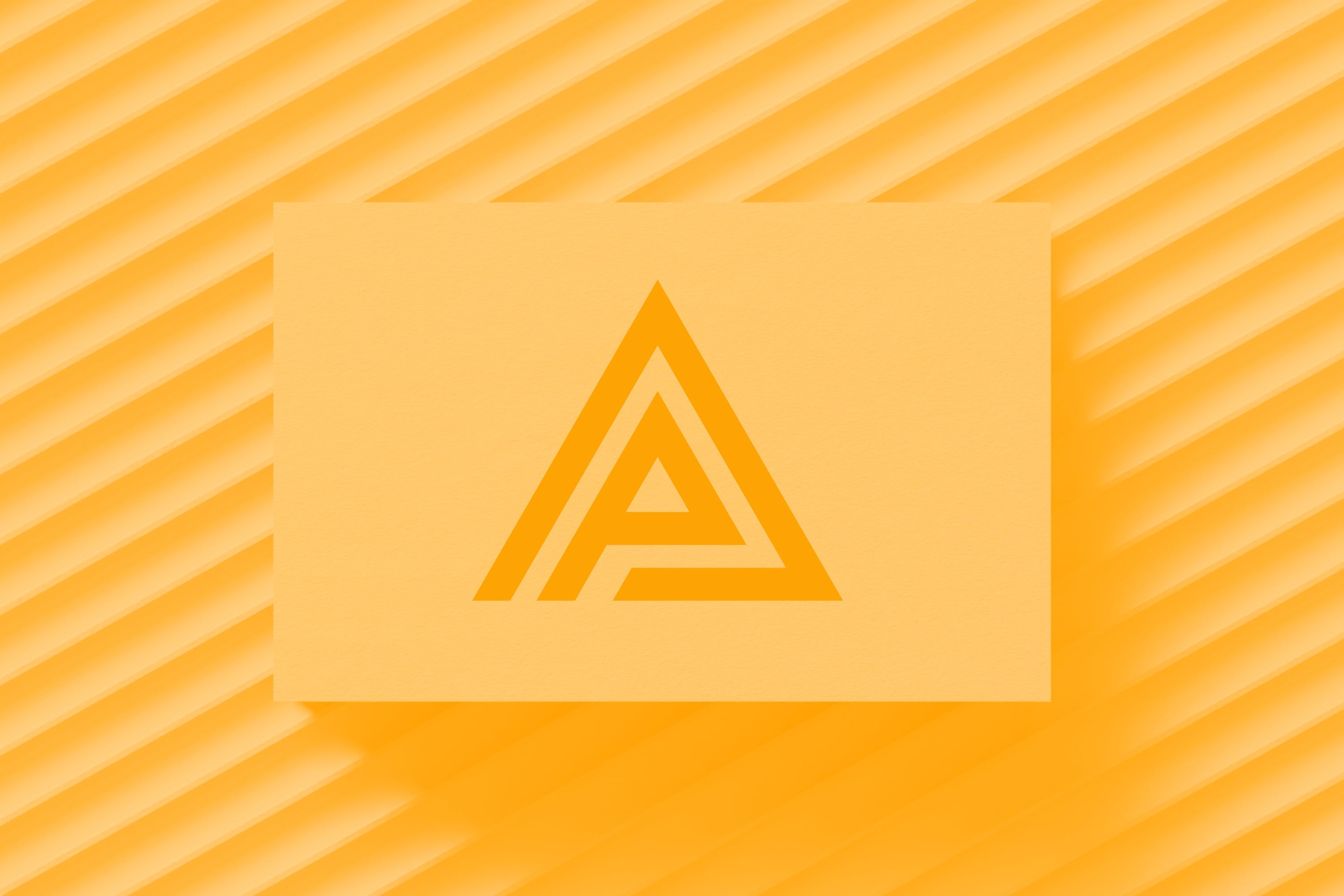 business card with triangle logo golden amber diagonal stripe background