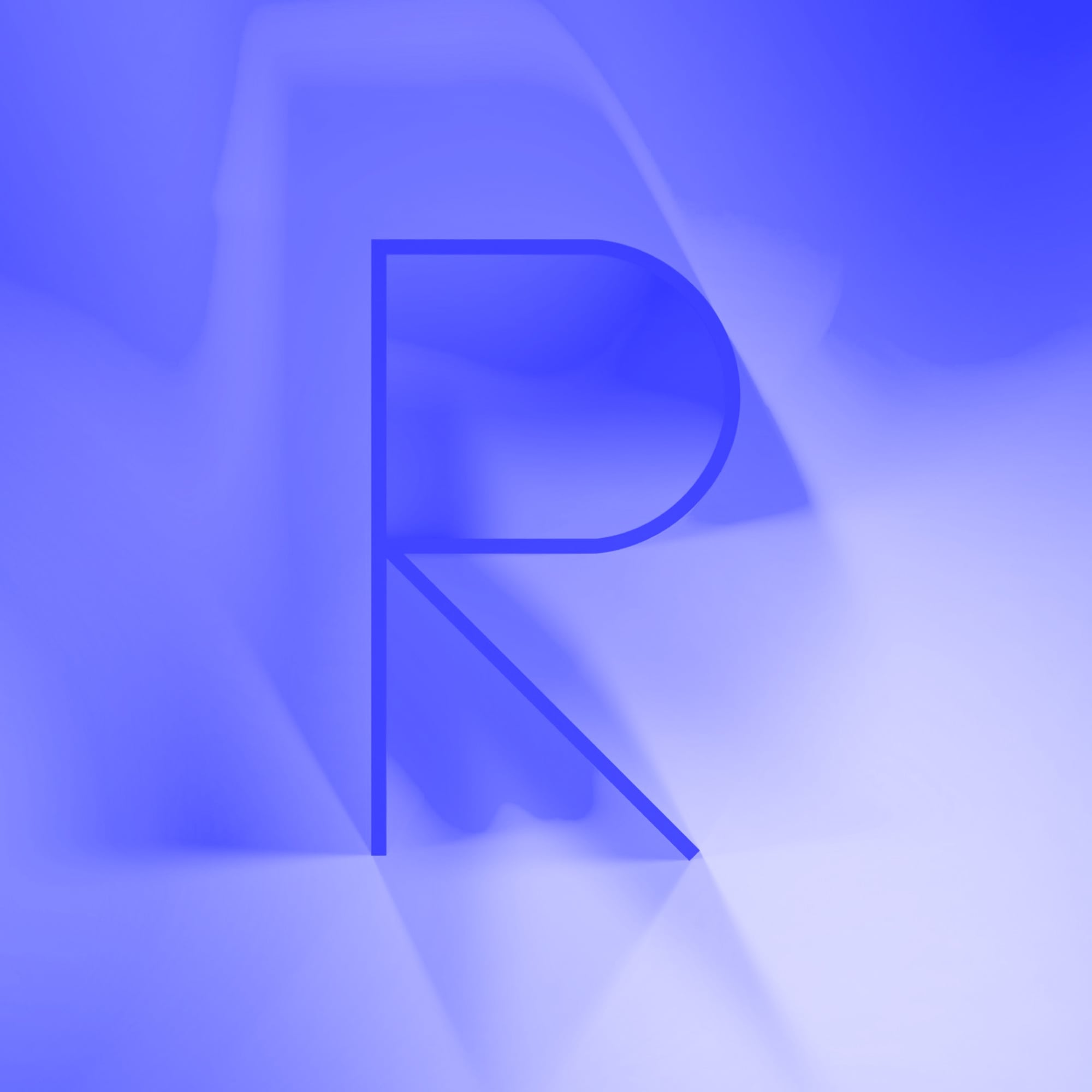thin outline letter r on blue gradient background brand typography concept