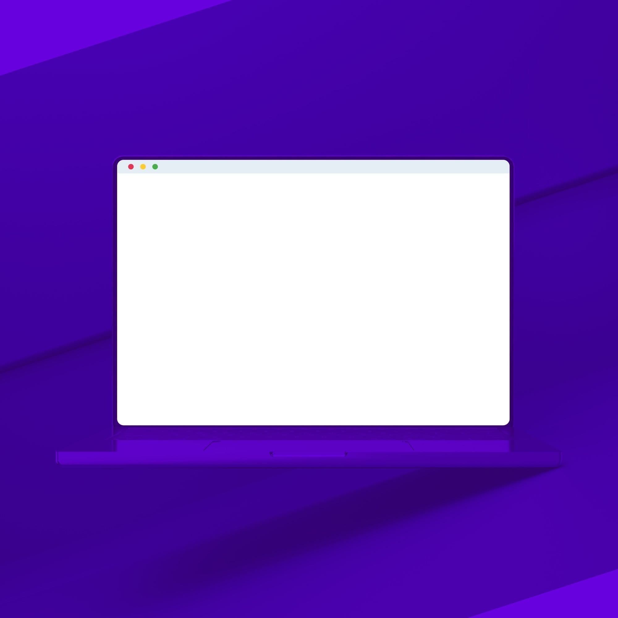 blank browser window chrome mockup on laptop purple diagonal background