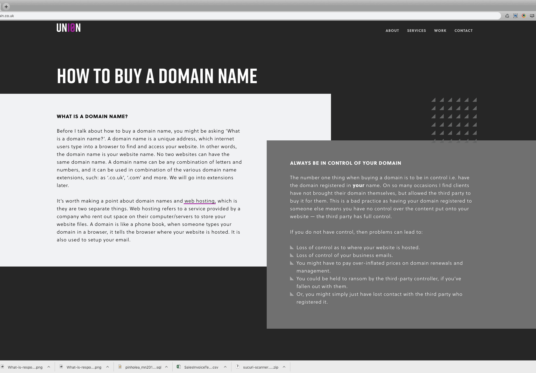 Screen shot of How to buy a domain webpage, text only.