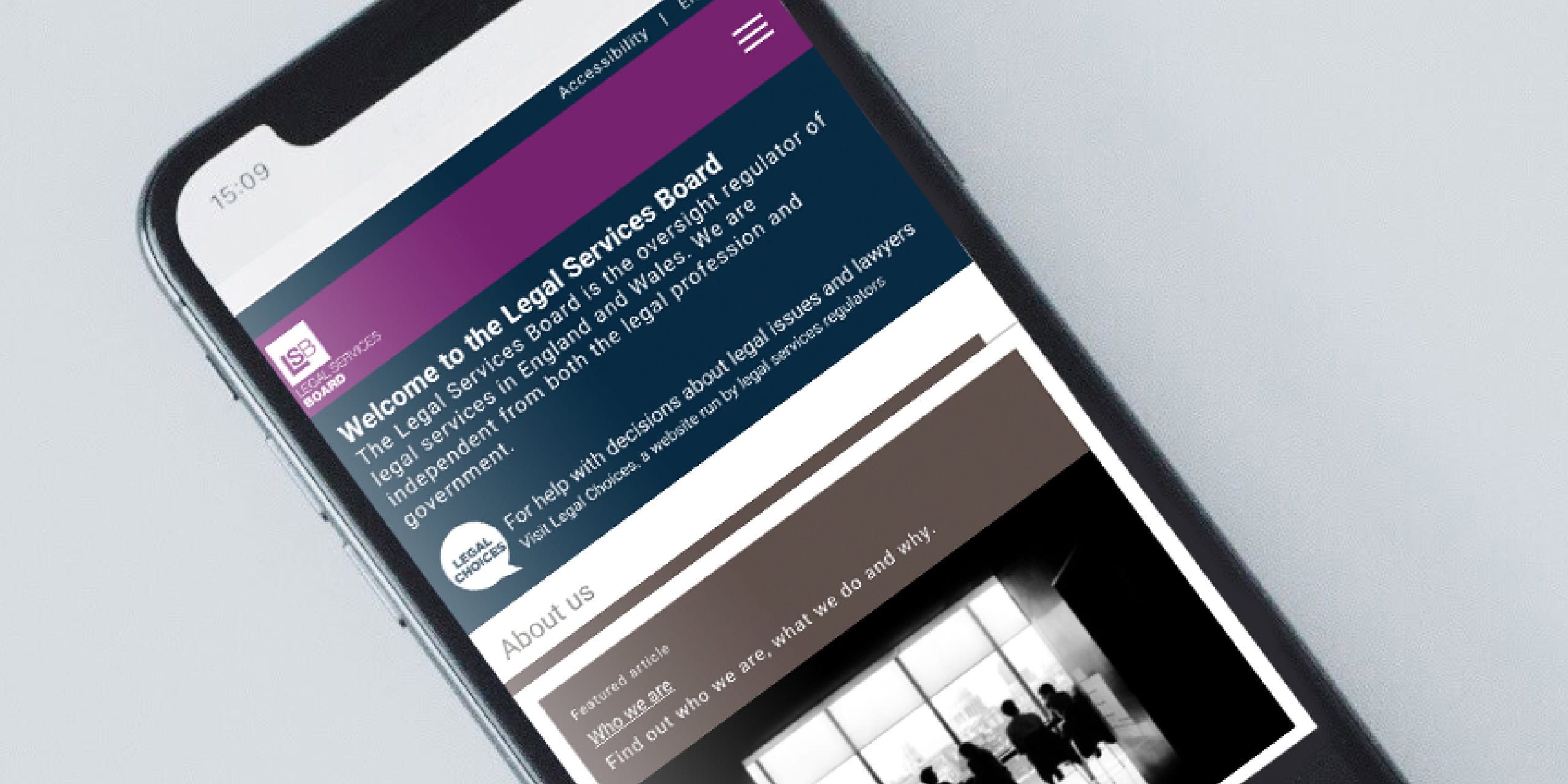 Mobile view of the Legal Services Board website on a smartphone screen