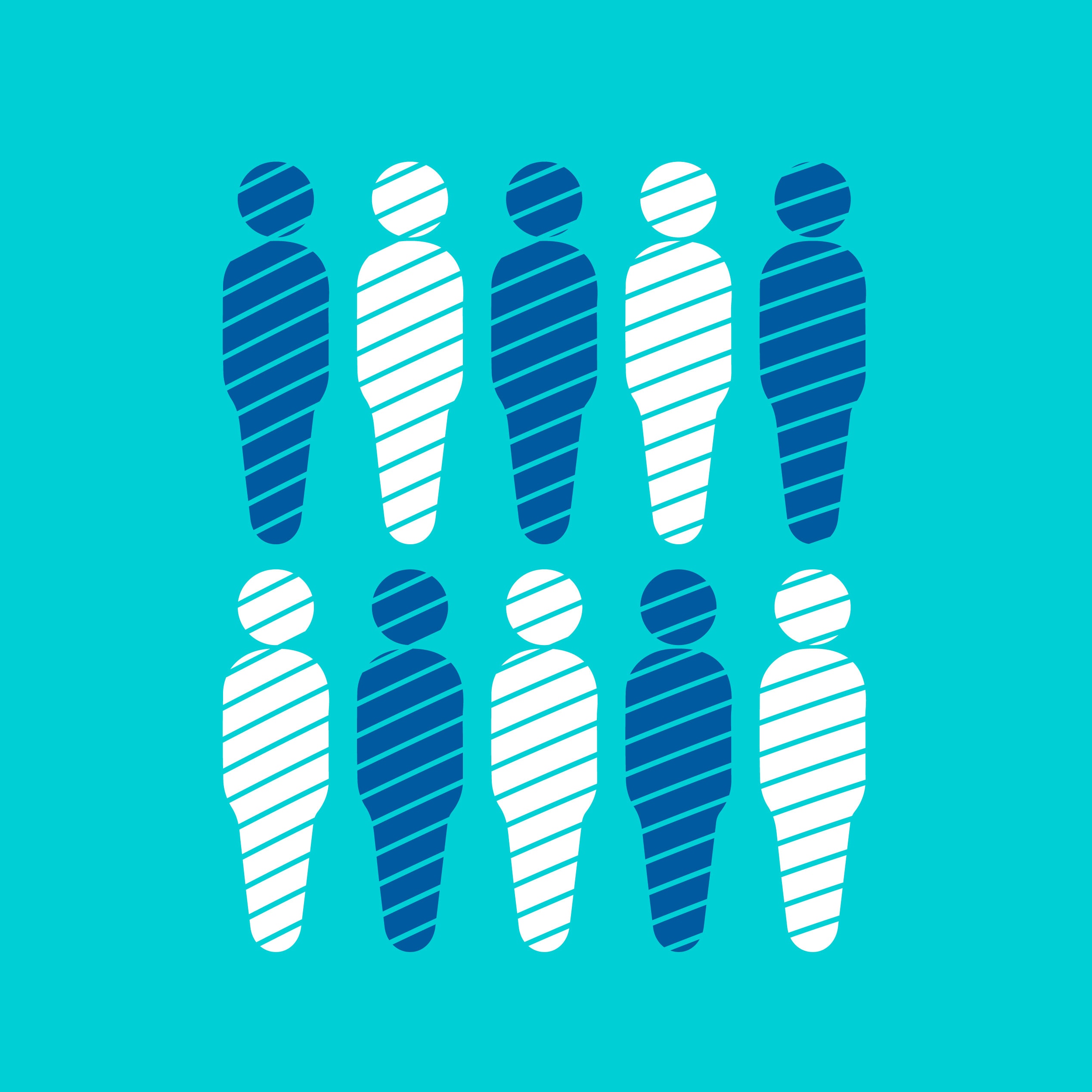 Graphic of striped human figures in two rows, representing groups of patients.