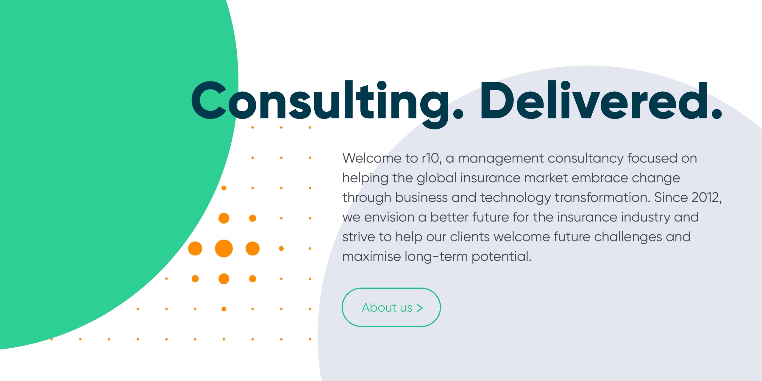 r10 homepage hero section with the headline “Consulting Delivered” and introductory copy