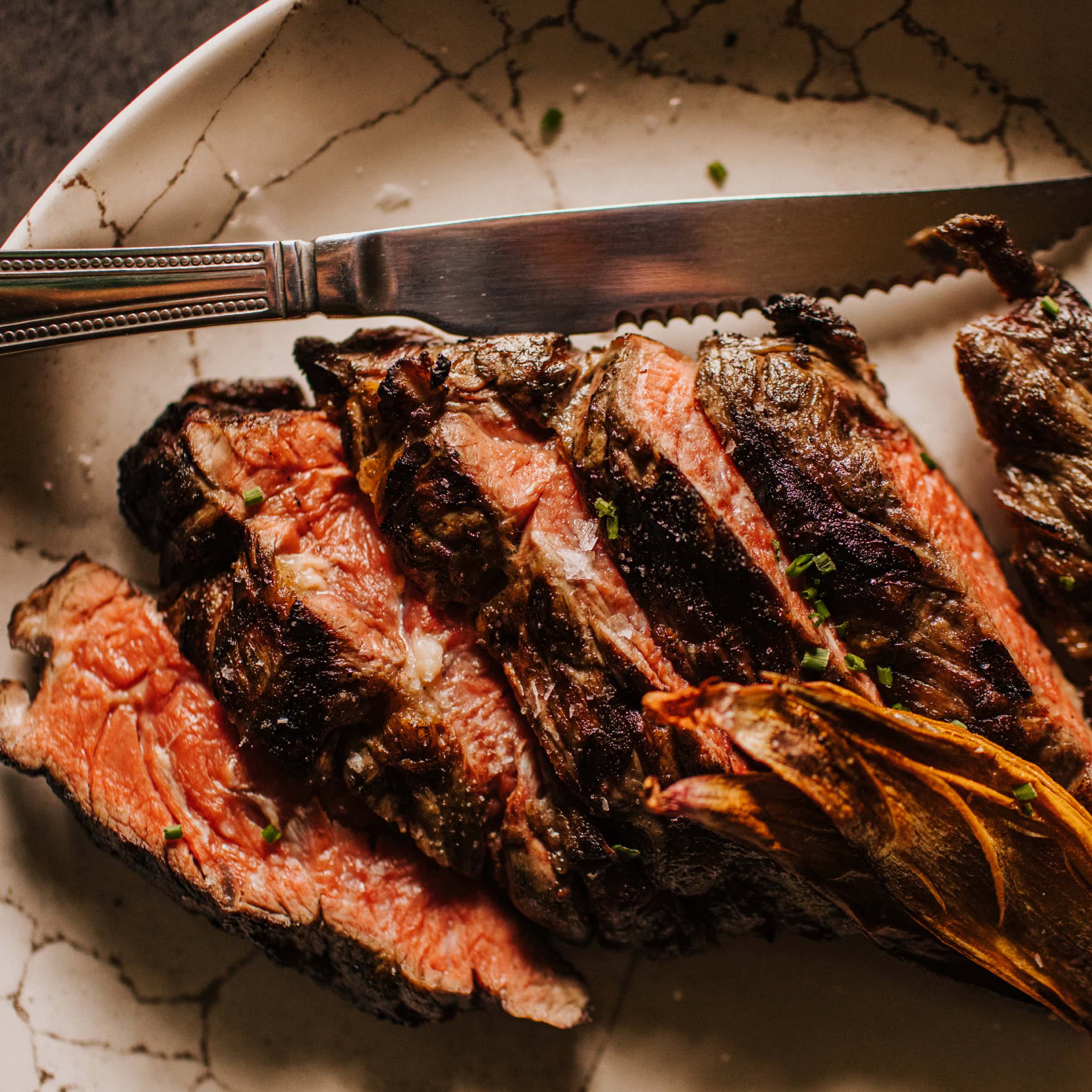 Food photography featuring fillet steak