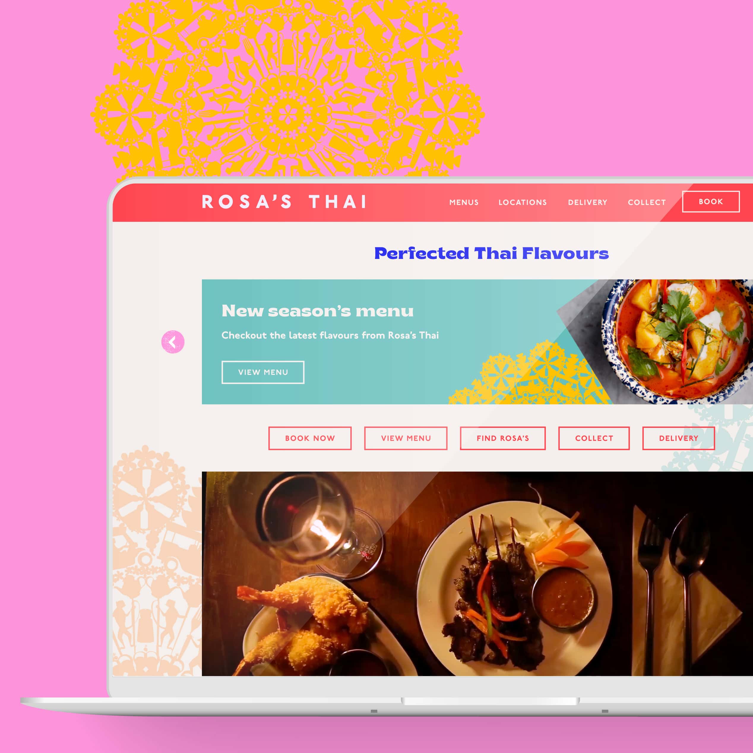 Rosa’s Thai website homepage on laptop
