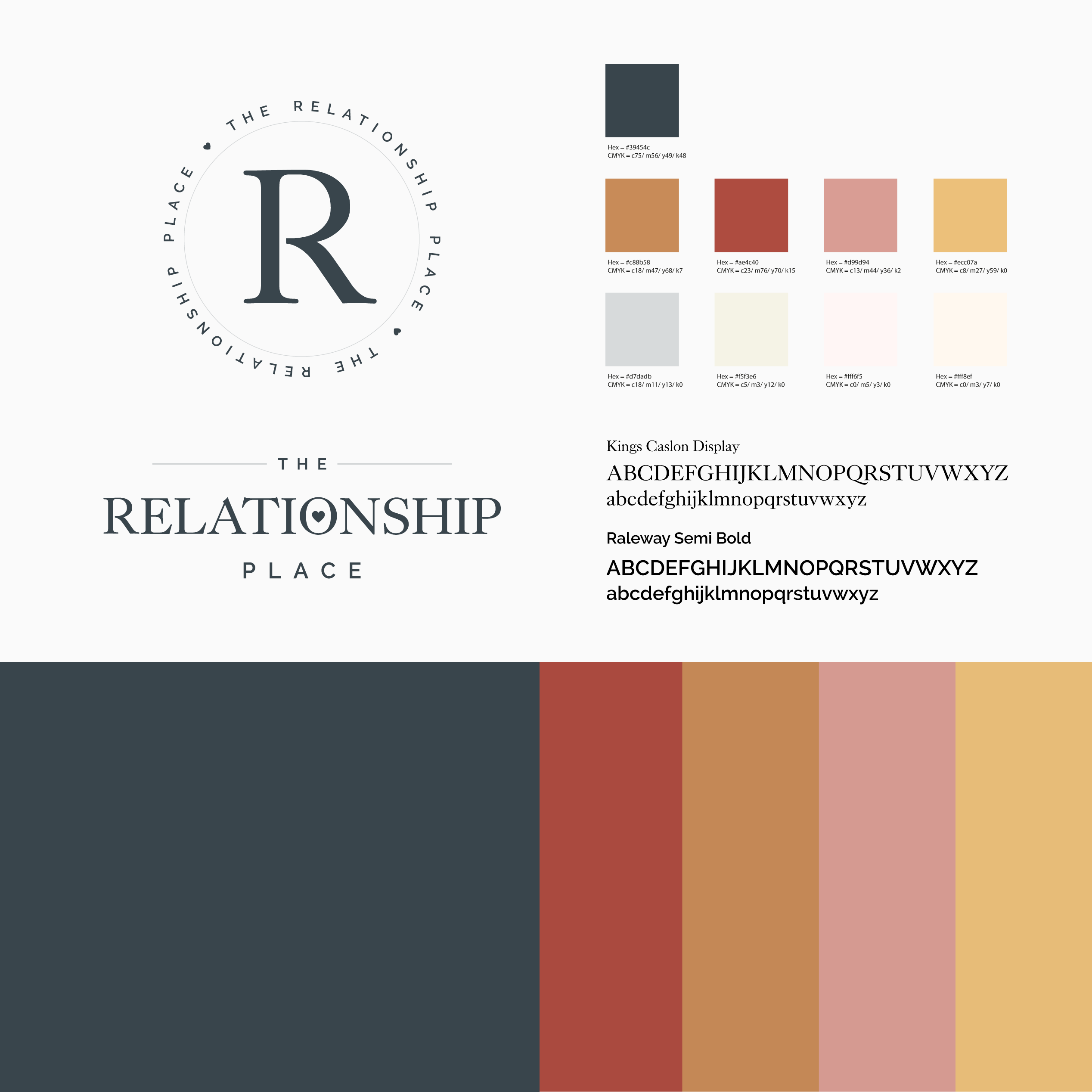Branding guidelines showing colour palette and typography