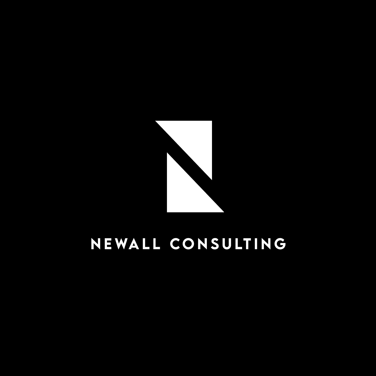 Newall Consulting logo in white on a black background, with a geometric monogram above the name.